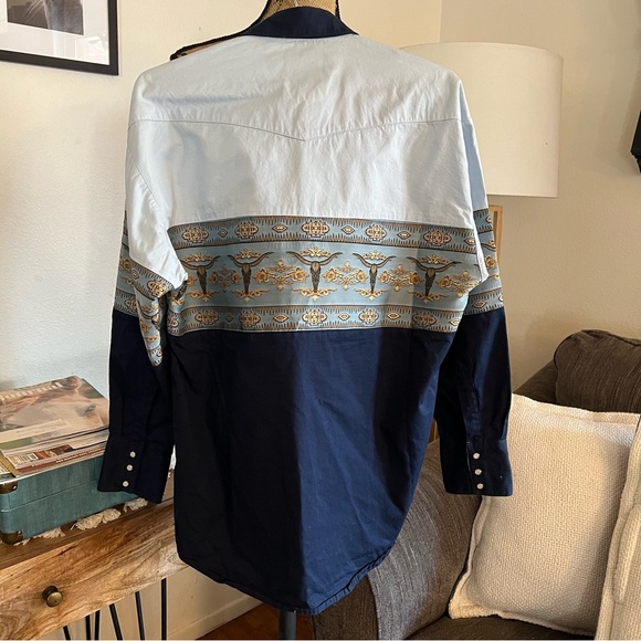 Rodeo Carte D'identite
Western Shirt Adult Men's Medium Blue and Gold - Picture 3 of 11